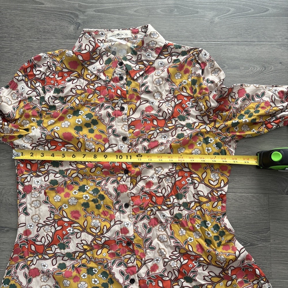 Natural Life size XL Boho Floral Button Front Shirt Dress Rayon Long Sleeve - Picture 10 of 14